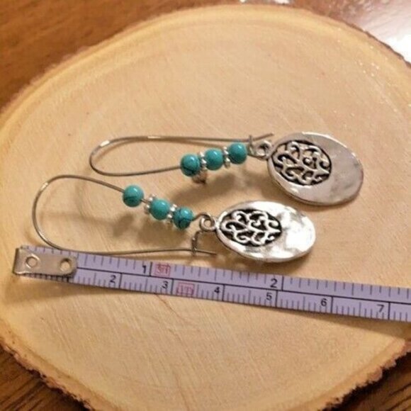 Oval Beaded Dangle Earrings - Picture 8 of 10